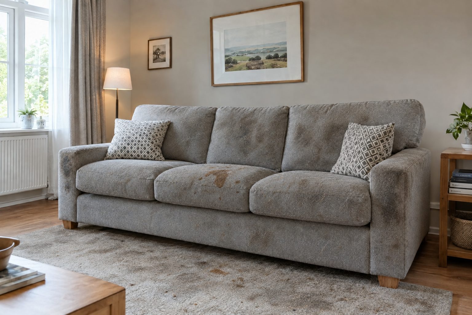 Fabric sofa before cleaning